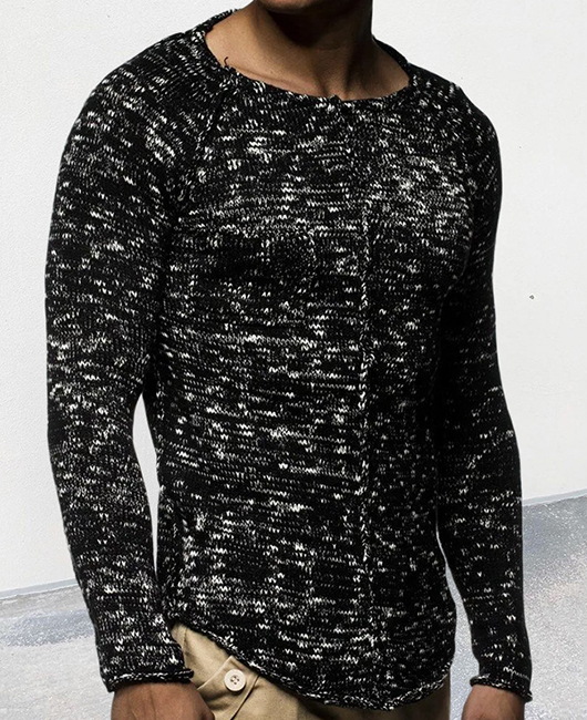Knitted Smudge Crew Neck Long Sleeve Slim Fit Sweater