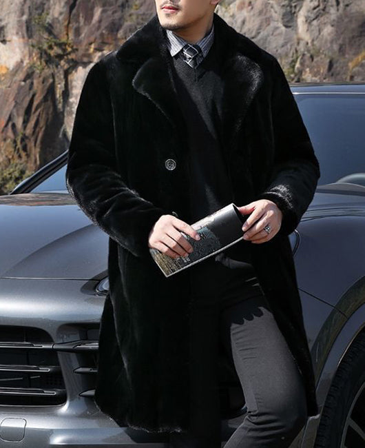Men Luxury Lapel Faux Fur Overcoat